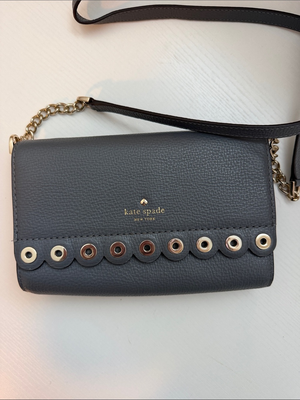 kate spade Leather Eyelet Crossbody with Gold Chain